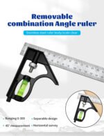 Combination Square Ruler 300mm (12 Inch), Adjustable Right Angle with Bubble Level & 45° Marking - Image 4