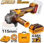 INGCO 20V Brushless Cordless Angle Grinder 100mm, 3 Speed (CAGLI2120232)