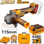 INGCO 20V Brushless Cordless Angle Grinder 100mm, 3 Speed (CAGLI2120232)