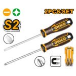 INGCO 2 Piece Magnetic Screwdriver Set, S2 Steel Phillips & Slotted (HKSDS0228)