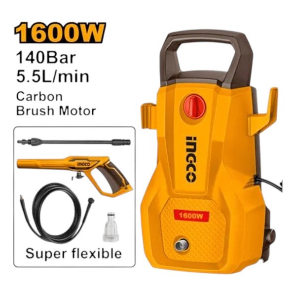 Ingco_1600W_Pressure_Washer_gran INGCO 1600W High Pressure Washer, 140 Bar Car & Home Cleaning Machine (HPWR16008) - Image 1