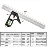 Combination Square Ruler 300mm (12 Inch), Adjustable Right Angle with Bubble Level & 45° Marking