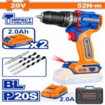 WADFOW 20V,52Nm Brushless Cordless Impact Drill, 13mm Keyless Chuck (WCDP5281)