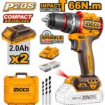 INGCO 20V Brushless Cordless Impact Drill 66Nm, 13mm Metal Chuck (CIDLI20668)