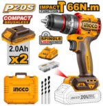 INGCO 20V Brushless Cordless Impact Drill 66Nm, 13mm Metal Chuck (CIDLI20668)