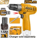 INGCO 12V Cordless Drill 20Nm, 10mm Keyless Chuck (CDLI12456)